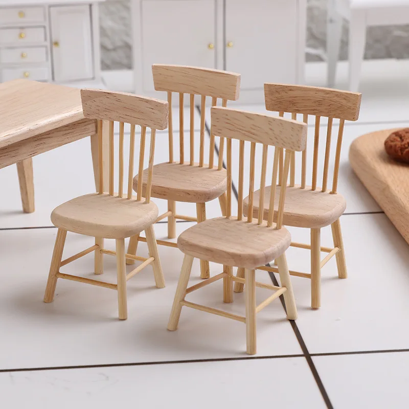 1: 12 Oak Dining Table Chairs Dollhouse Miniature Model Mini Food Toy Dollhouse Accessories DIY