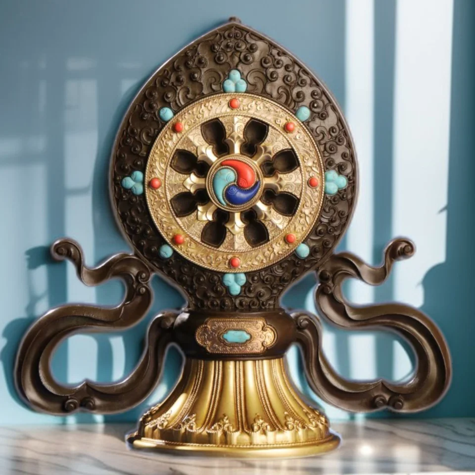 Exquisite Copper Cakravarti Kings Faqi Vajra wheel treasure statue Tibet Buddhism Falun sculpture decor,Large size,25cm