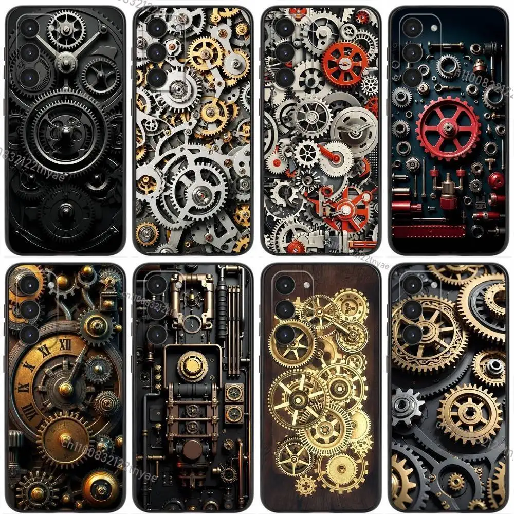 

Mechanical Gear Pattern Phone Case For Samsung Galaxy A20,21s,22,31,32,52,53,72,73,80,91 Soft Liquid Silicone Black Cover