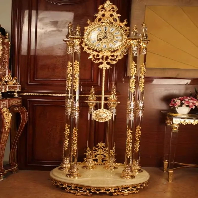 Light luxury floor clock high-grade gold-plated vertical clock living room hotel villa
