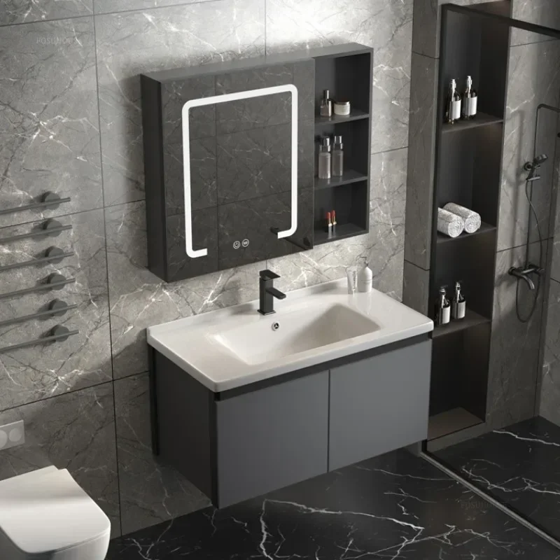 

New Space Aluminum Mirror Bathroom Cabinets Combination Home Furniture Integrated Ceramic Wash Basin Cabinet Bathroom Sink T