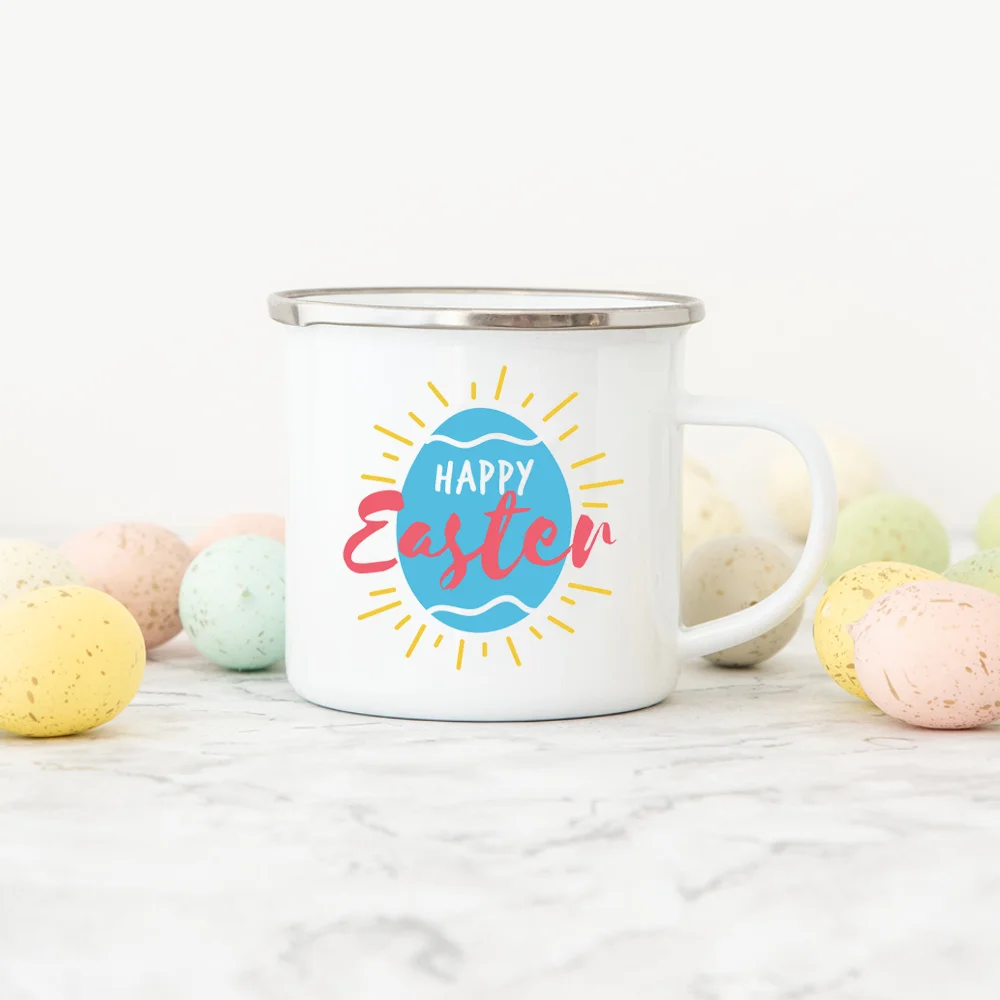 

Easter Camping Mug Enamel Coffee Cup Drink Juice Water Dessert Cocoa Milk Handle Cup Best Original and Fun Gifts In Easter