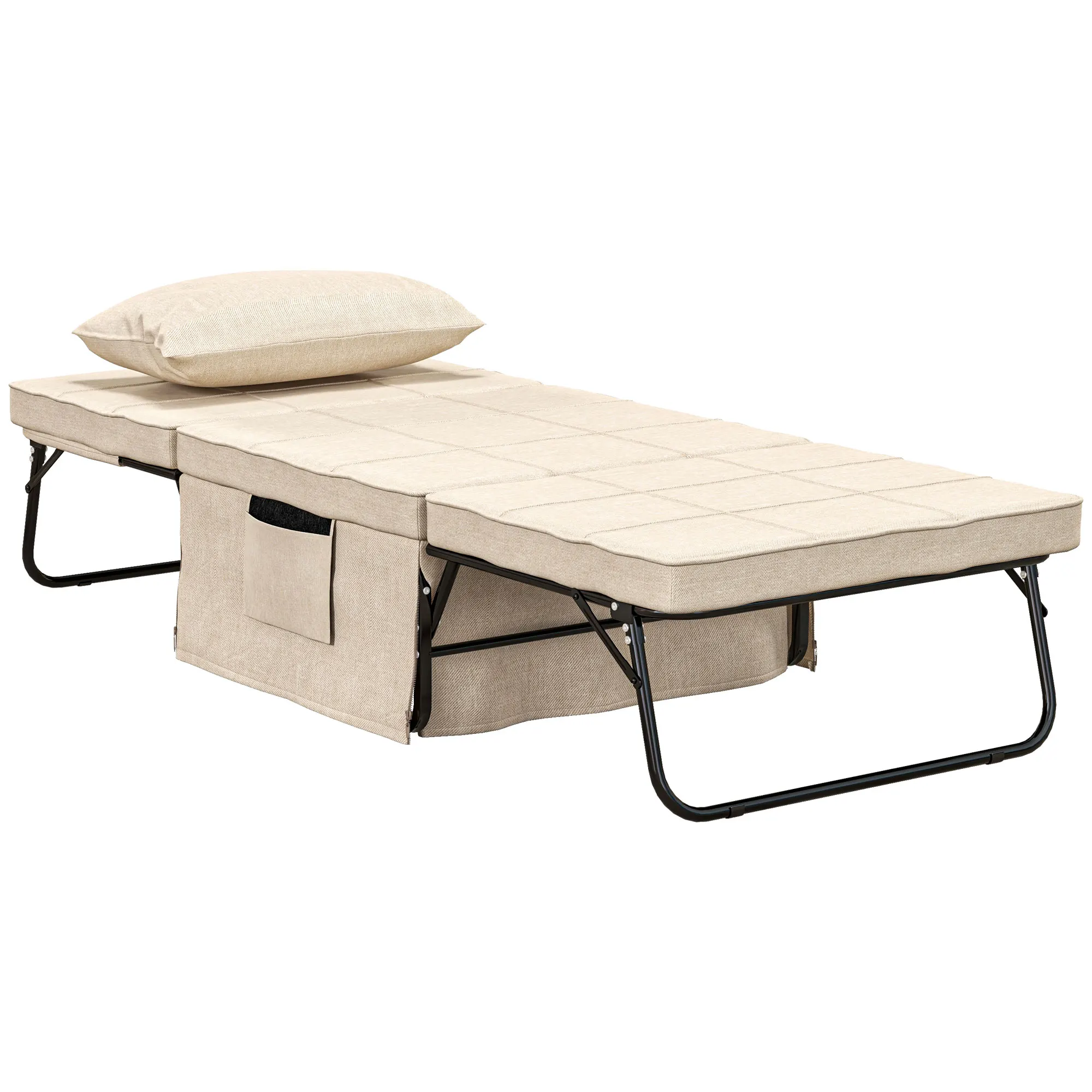 HOMCOM Sillón Cama Tapizado en Lino con Respaldo Ajustable de 5 Niveles Almohada Acolchada 75x80x74 cm