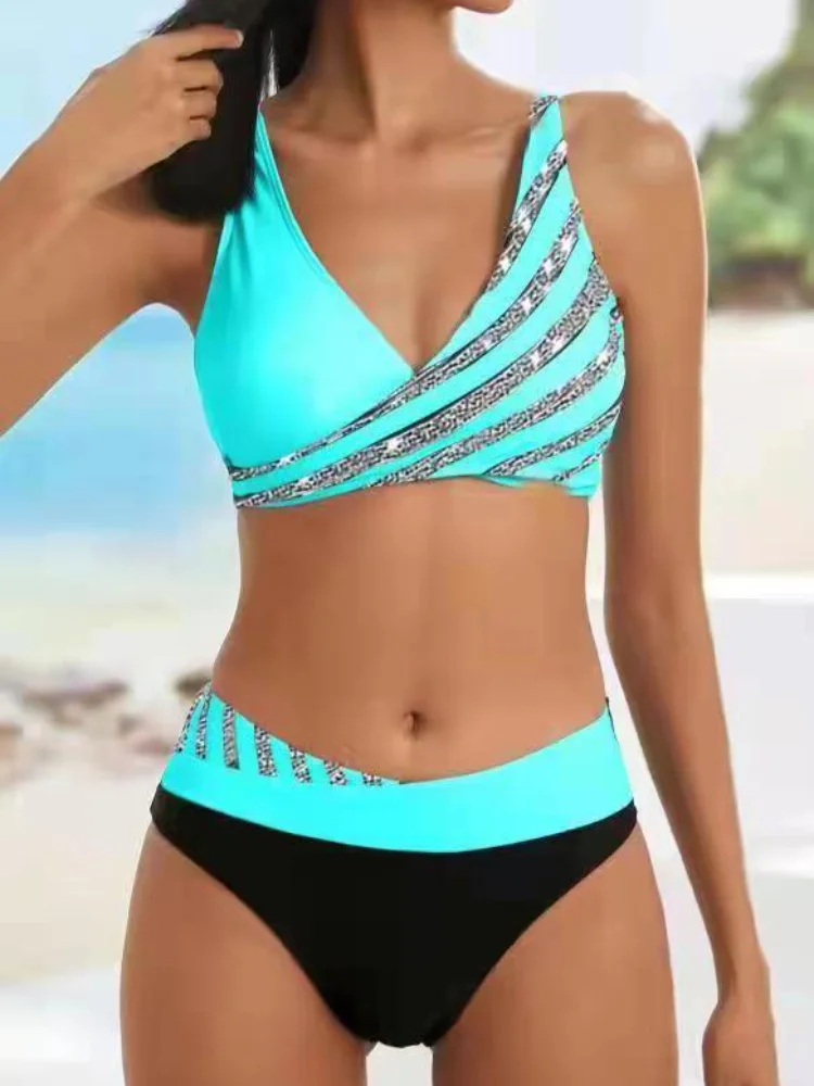 Jucleo-Conjunto de Bikini con ondas para mujer, traje de baño femenino de talla grande 5XL, Tankini dividido, traje de baño de 2 piezas, 2023