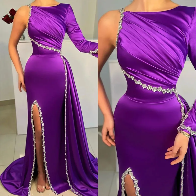 

Элегантные фиолетовые вечерние платья по индивидуальному заказу, вечернее платье для выпускного вечера с разрезом на одно плечо, вечернее платье со шлейфом для особых случаев 2025