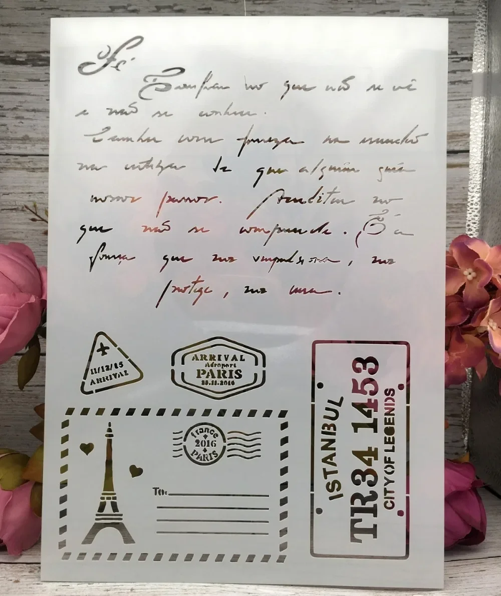 4 قطعة/الوحدة A4 باريس Stamps لتقوم بها بنفسك طبقات الإستنسل طلاء جدران سجل القصاصات التلوين النقش ألبوم ورق زينة قالب بطاقة