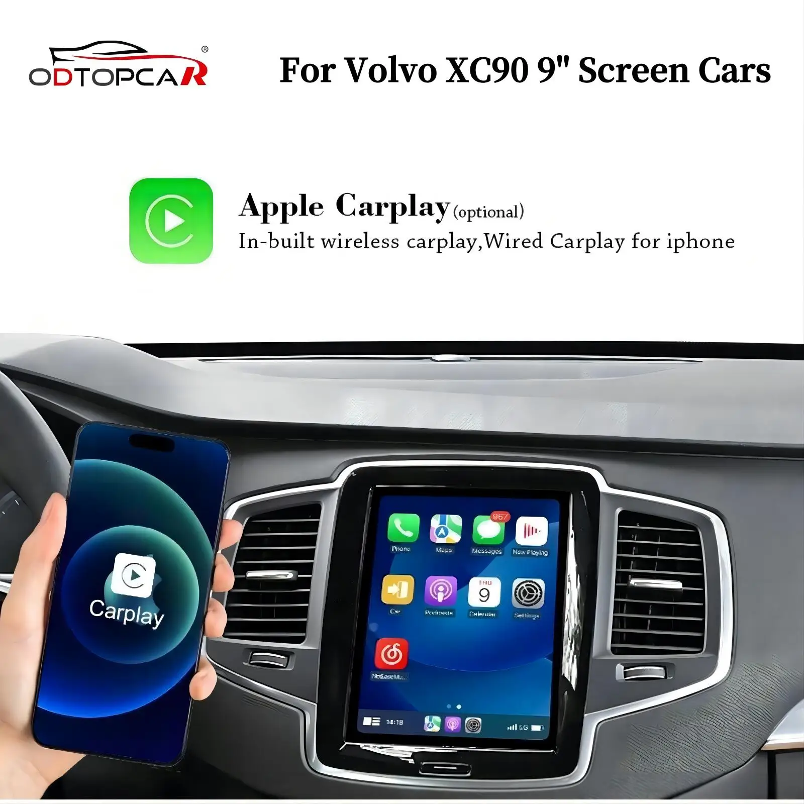 Apple Carplay Wireless Adapter for Volvo XC90 Upgrade Full Screen Android Auto 9 inch Touch Screen Android 13 System Car Ai Box 