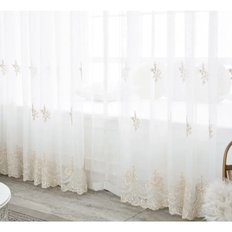 European Style Lace Embroidery Semi-transparent White Gauze Curtains Living Room Bedroom Balcony Curtains