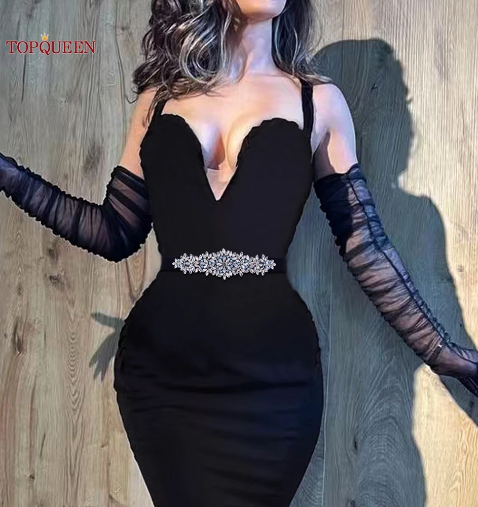

TOPQUEEN Fashion Women's Water Rhinestone Elastic Waistband Black Skinny Belt Dress Waistband Jacket Clothing Accessories S121