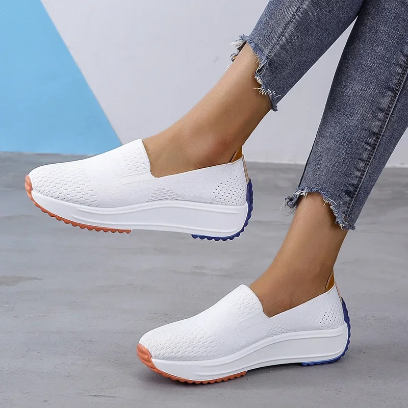Women Outdoor Walking Trainers Breathable Mesh Sneakers Flats Slip on Shoes Woman Light Wedge Footwear Summer Soft Sole Loafers