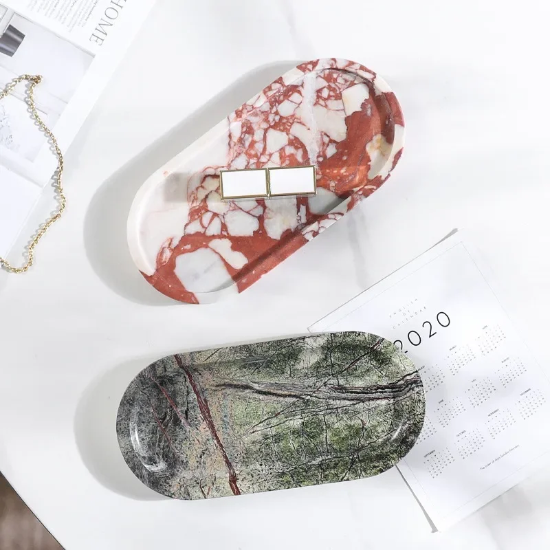Light Luxury Marble Tray 25cm, Bathroom Vanity Organizer for Jewelry Perfume, Elegant Home Desktop Decor Gift for Couples