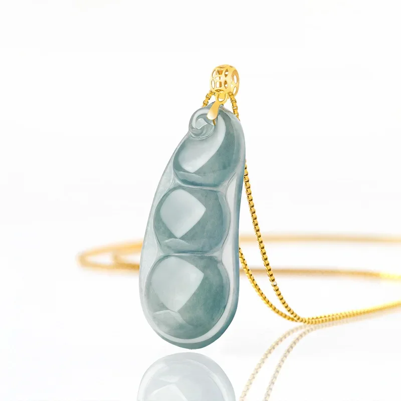 High Grade Natural A-grade Jade Pendant Necklace Women's 18K Gold Chain Inlaid with Fudou Ice Jade Magnificent Jewelry Fine Gift