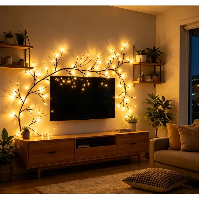 Purple Halloween Fairy Lights, LED Twig Vine Garland, USB Branch Decor for Wall Window Party Haunted House Holiday Display