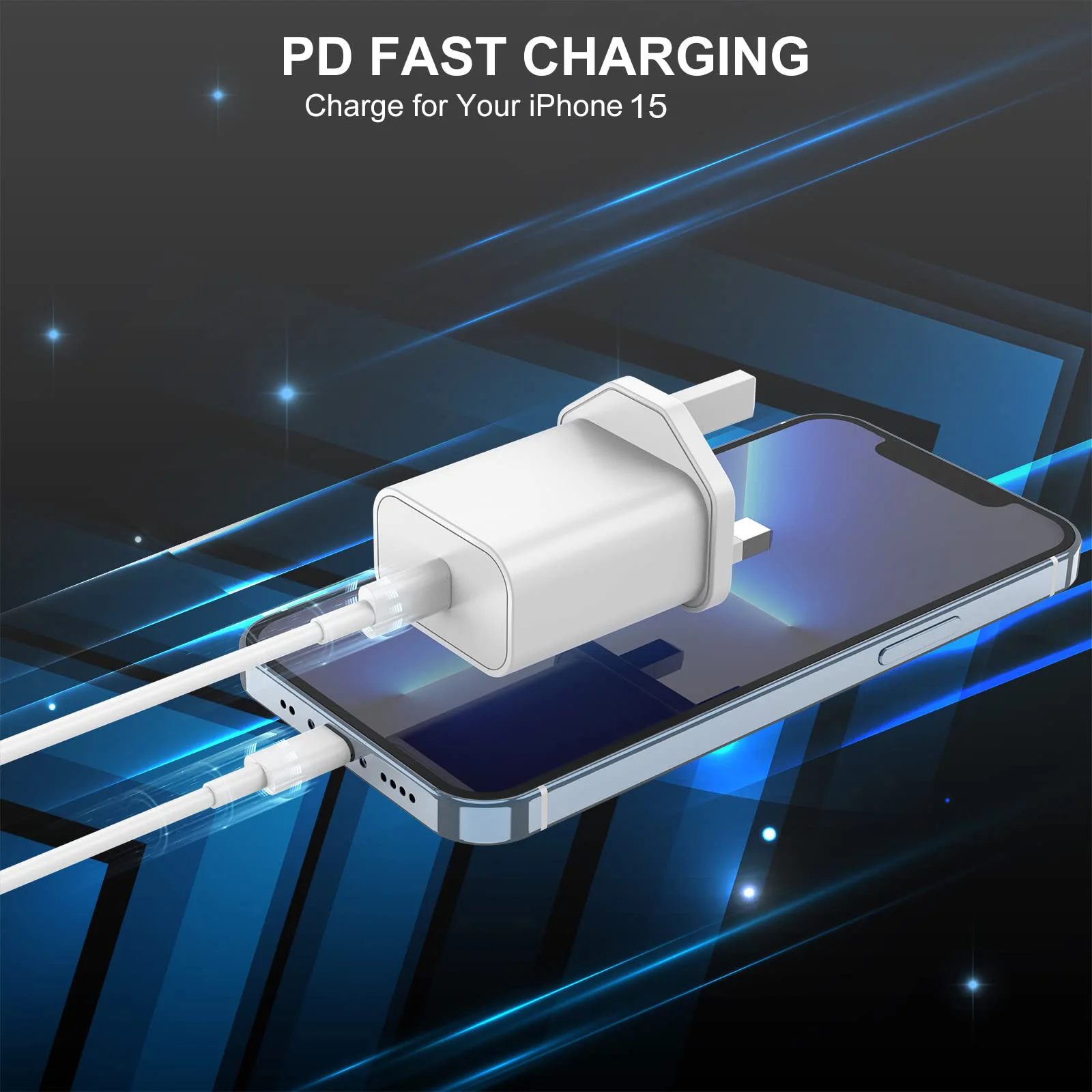 PD 30W Fast Charging UK Charger Plug with C to C Cable for iPhone 15 16 Samsung XiaoMi