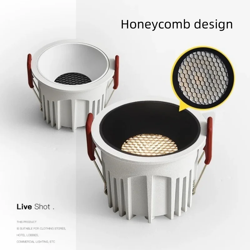 Anti-Glare Downlight Led Embedded High Color Rendering Ceiling Spotlight Narrow Frame Honeycomb Net