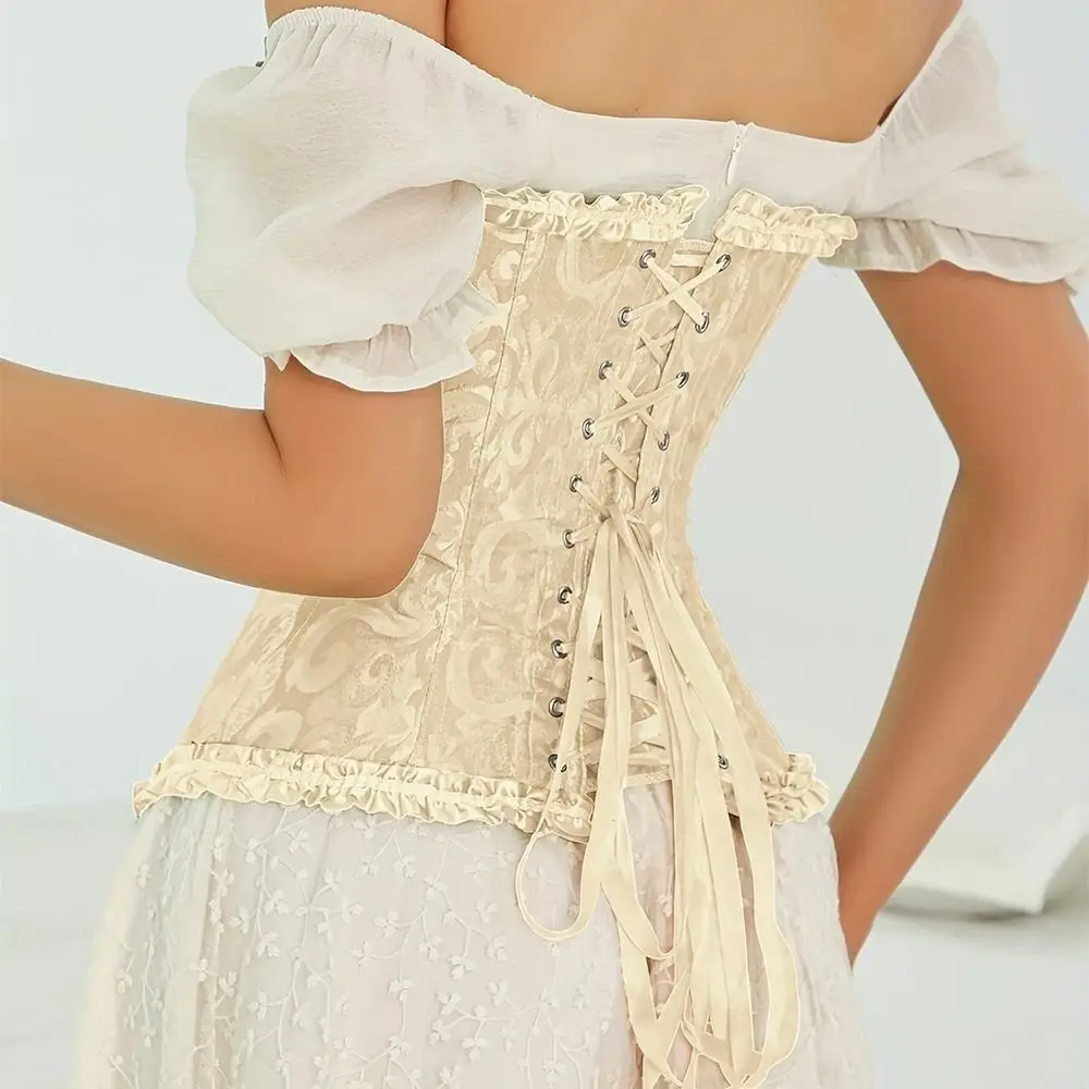 الدانتيل يصل مشد أعلى Y2K الجاكار تصميم overالصدر الجوفاء المشدات أعلى أنيقة كشكش محدد شكل الجسم مدرب خصر Cincher النساء