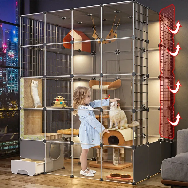 Super Large Cat Cages Free Space Cat Cage House Home Indoor Cat Villa Cat Litter Box Integrated Cat Cabinet Multi-layer Cat Cage