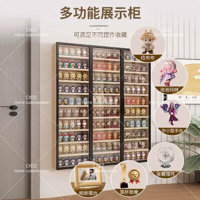 Blind Box Figure Display Cabinet Wall Mounted Glass Door Collection Storage Ultra Thin Floor to Ceiling Showcase for Pop Toys