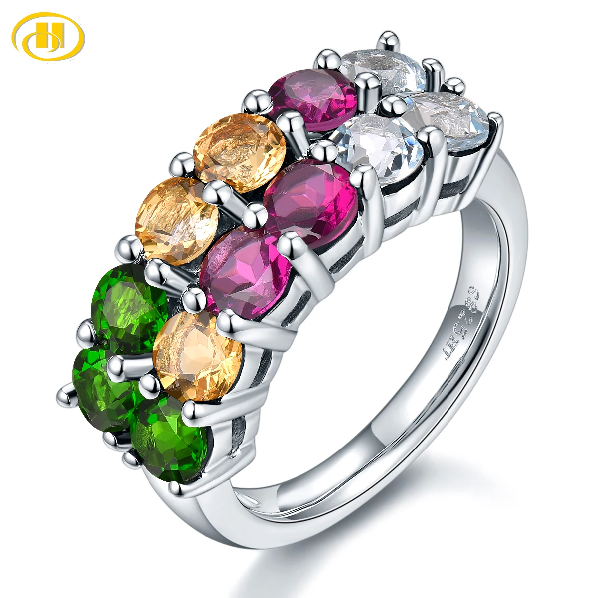 Natural Multi-color Gemstone 925 Sterling Silver Ring 3.45 Carats Genuine Gemstone Birthday Gift Classic Style Fine Jewelry