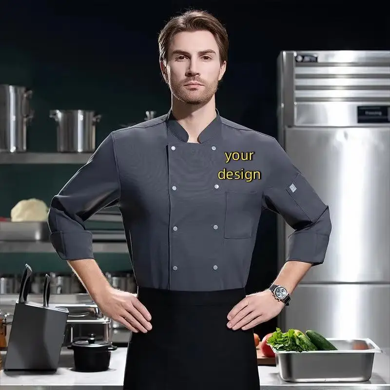 Autumn And Winter Hotel Chef Workwear Long Sleeved Catering Western Cuisine Baking Cake Coffee Shop Uniform Printed Logo