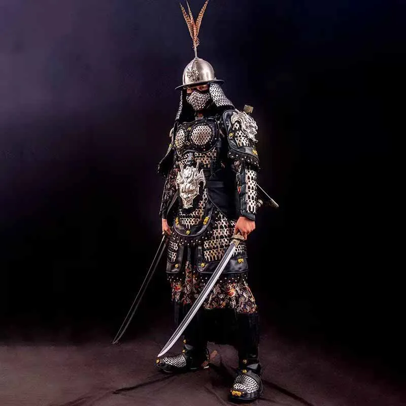 Trajes de armadura Real Medieval de 16KG para hombre, traje de guerrero de acero inoxidable negro y plateado, equipo de batalla Unisex, armadura Real para mujer