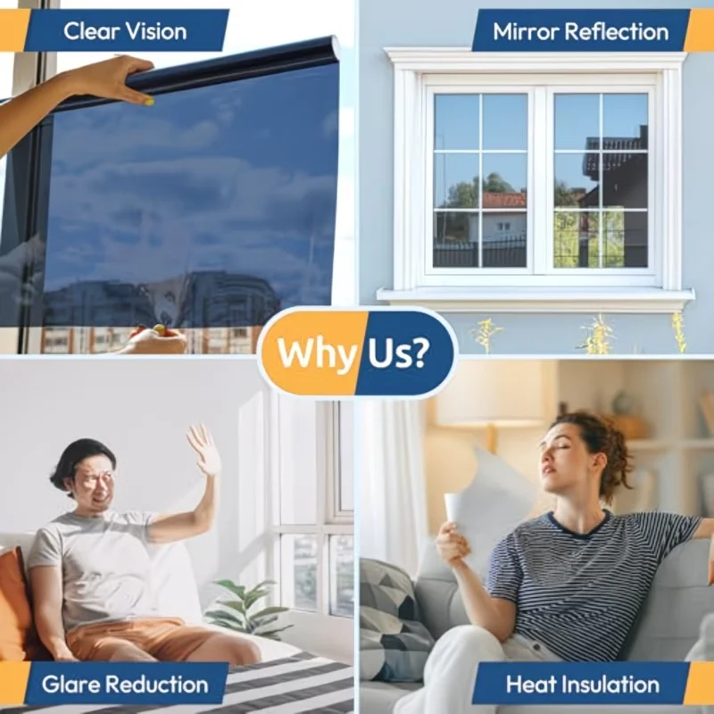 One-Way Privacy Mirror Clear Vinyl Window Film Heat-Insulating Sun-Protective Self-Adhesive Suitable For Home And Office. view 5