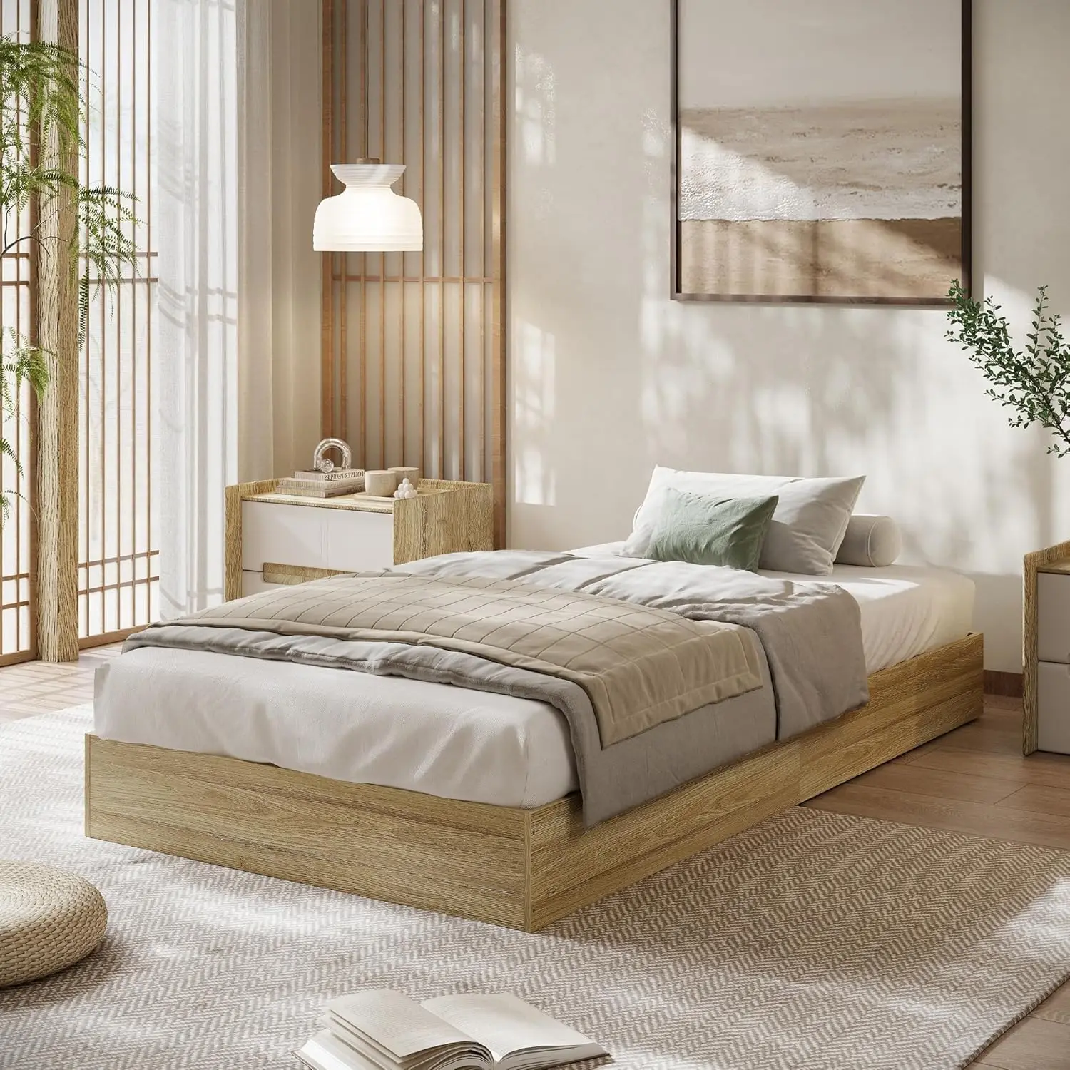 

Twin Size Modern Sturdy Wood Platform Bed Frame Strong Wooden Slats, Space-Saving No Box Spring Needed, Easy Assembly