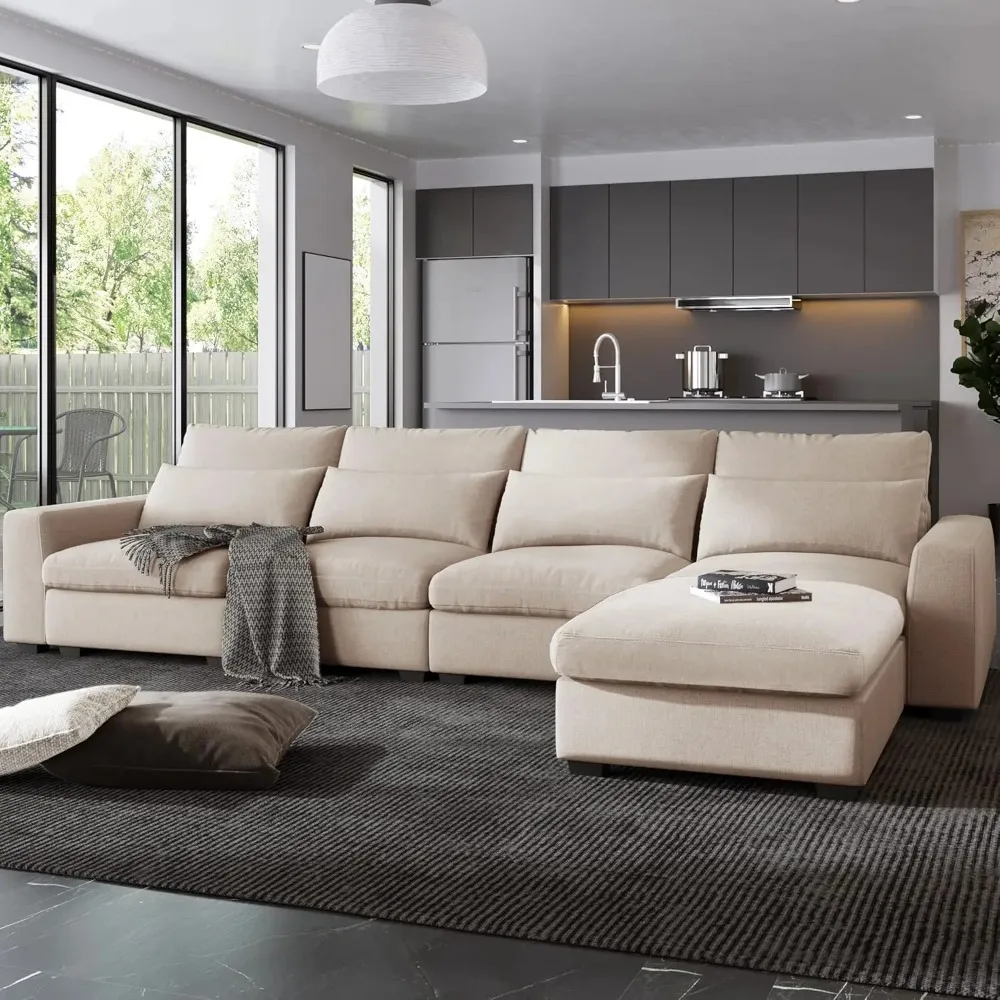 Modern Upholstered Sectional Sofa Set,Modular L Shaped Sectional Living Room Sofa Set,Convertible Couch with Reversible Chaise