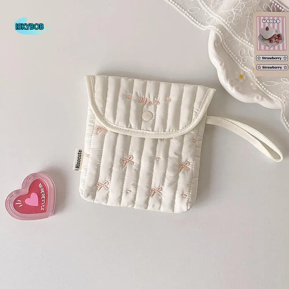 

Large Capacity Embroidery Cherry Cosmetic Bag Bowknot Cotton Cloth Sanitary Napkin Storage Bag Small Item Bag