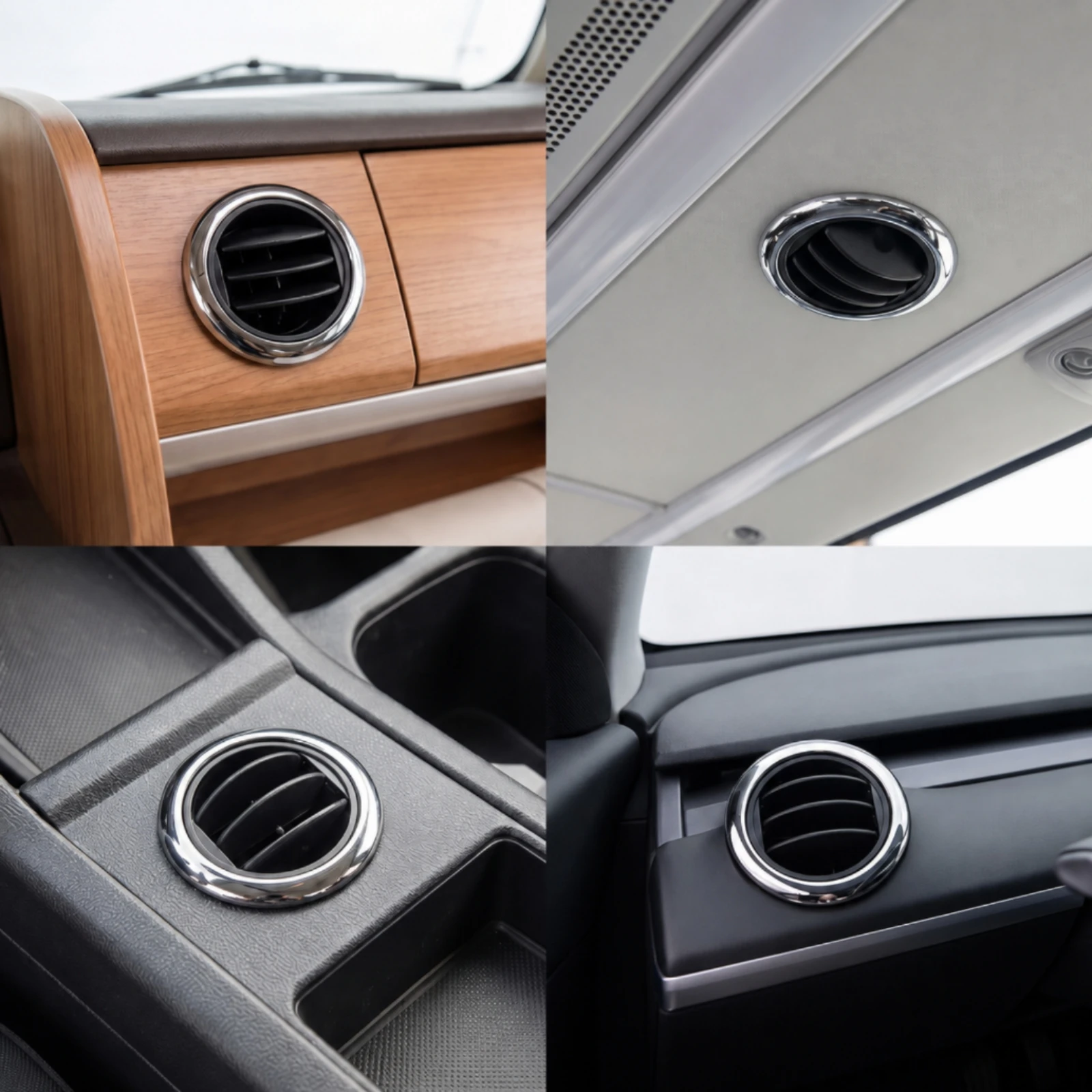 Universal Air Outlet with Electroplated Rim Round Circular Louvered Vent Black Silver-Tone for RV Owners, Dashboard