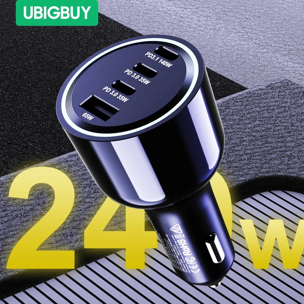 

Ubigbuy 240W PD Car Charger Adapter USB-C PD3.1 140W 100W PPS45W Fast Charging for iPhone 15 14 Max Samsung 23 iPad MacBook Pro