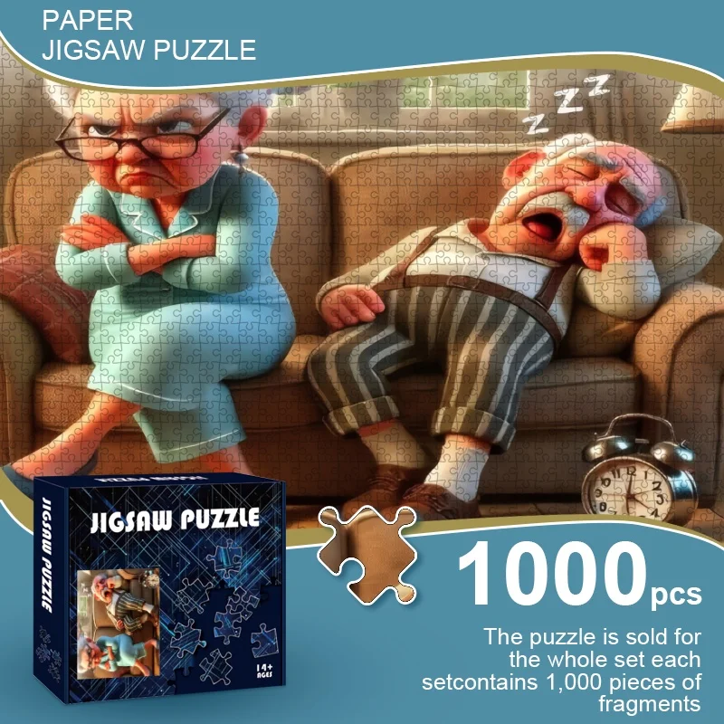 500/1000pcs Puzzle with Sleeping Grandpa and Angry Grandma - Challenging Large Family Puzzle for Brain Teasing and Artistic Cr
