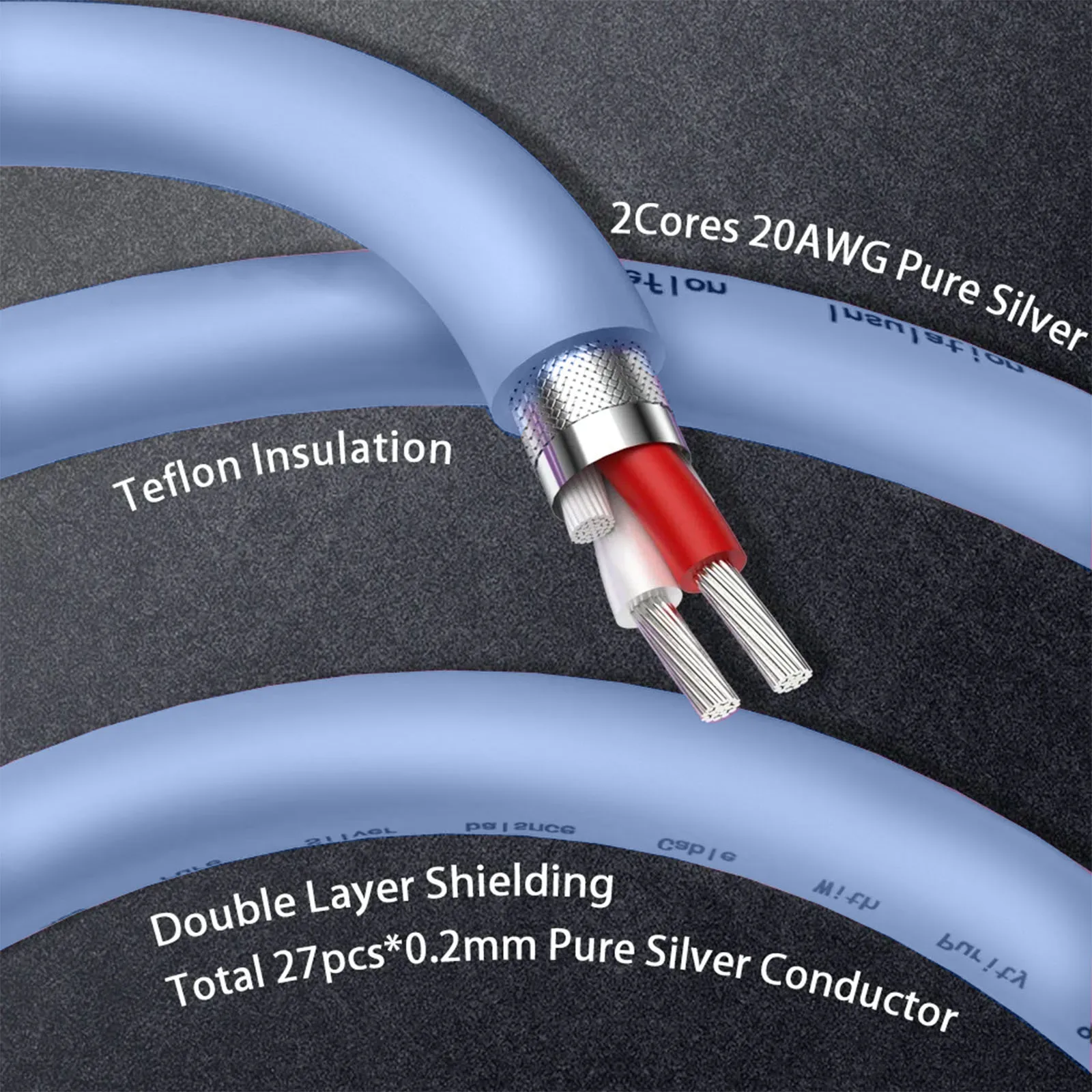 Preffair X458 Pure Silver 2 Cores Audio Cable With Purity 99.998% & PTFE Insulation HiFi Audio Bulk Cable DIY