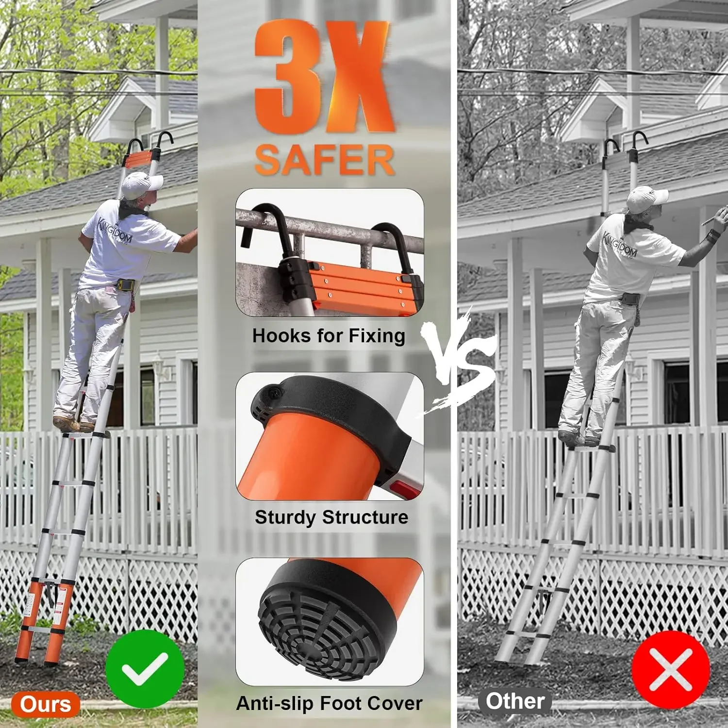 Aluminum Telescoping Ladder Telescopic Extension Ladder 330 Pound Capacity One-Button Retraction (12.5 FT)