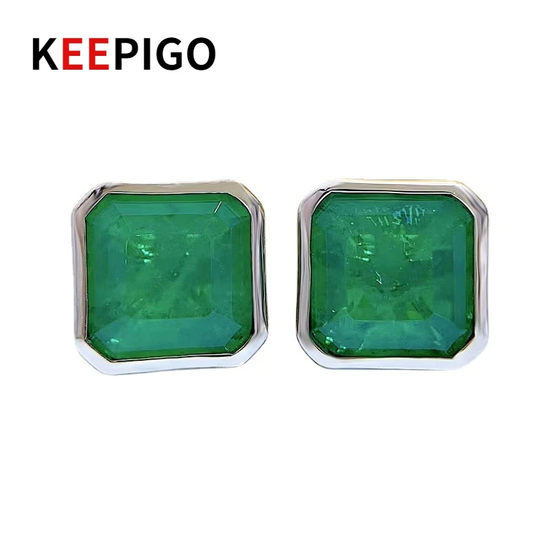 

KEEPIGO S925 Sterling Silver Inside Lab Synthetic Emerald Gem Fashion Stud Earrings Fine Banquet Jewelry Birthday Gift RA168