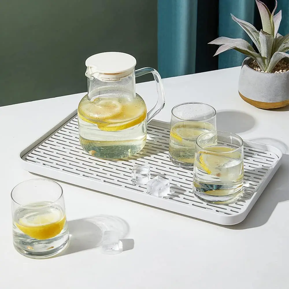 

2 Pack Serving Tray & Dish Rack & lat Drain Board, Multi-Use Tray or Serving, ruit Drain, Cup Drain, White & Grey, Perect