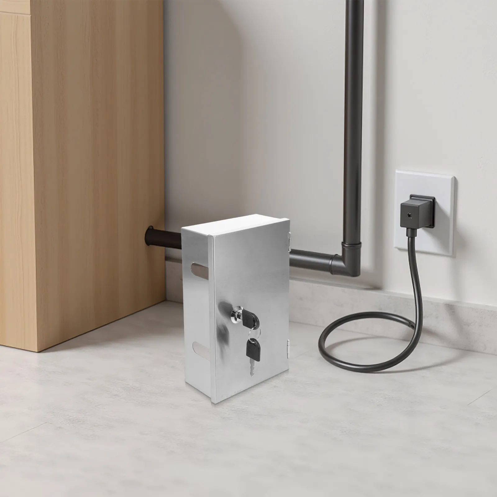 Waterproof Stainless Steel Electrical Outlet Protective Box Outdoor Lockable Socket Cover with Transparent Window for Electrical
