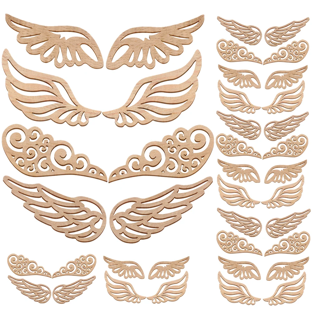 40 Pcs Decor Log Angel Wings Wooden Slices Crafts Christmas Party Supplies DIY Graffiti Beige Blank Cutouts Chip Toddler