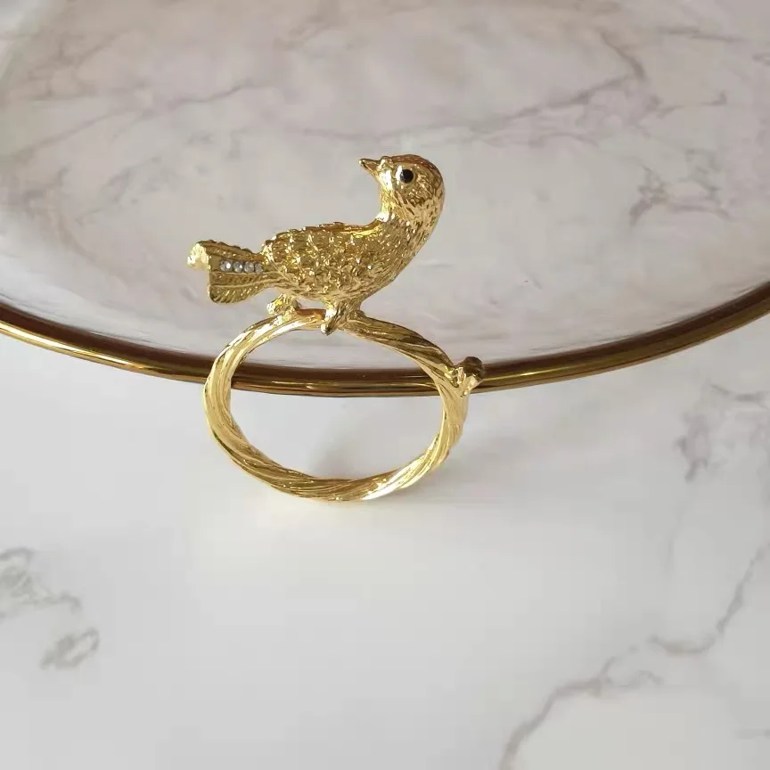 Plated Metal Golden Bird Napkin Ring, Hotel Room Buckle 10Pcs