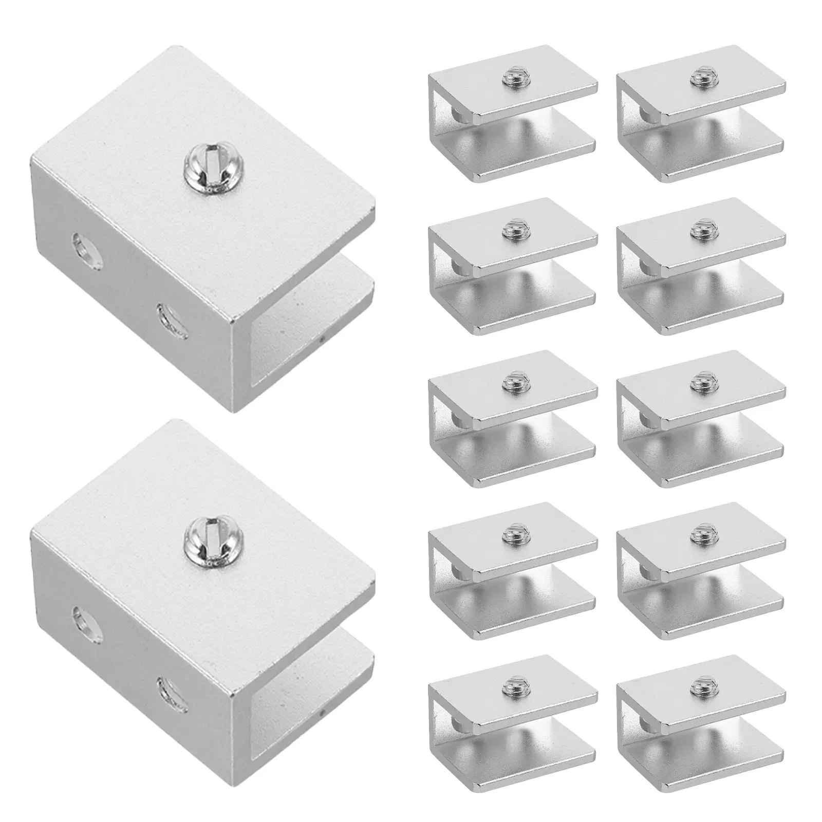 12Pcs Glass Shelf Clamp Heavy Duty Black Rectangular Clip Holder for Cabinet Wall Mounted Glass Fixing Bracket