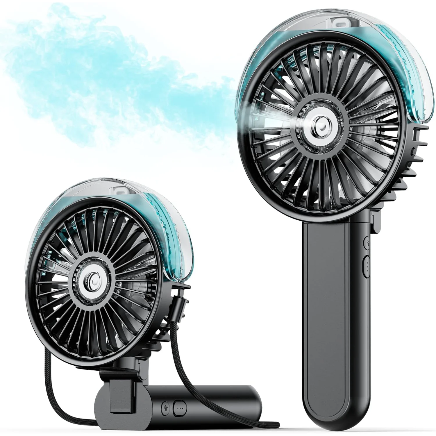 Portable Misting Fan - 180° Foldable Handheld Personal Fan with Mist Spray, 3 Speeds, 30ml Water Tank, USB Rechargeable for Tra