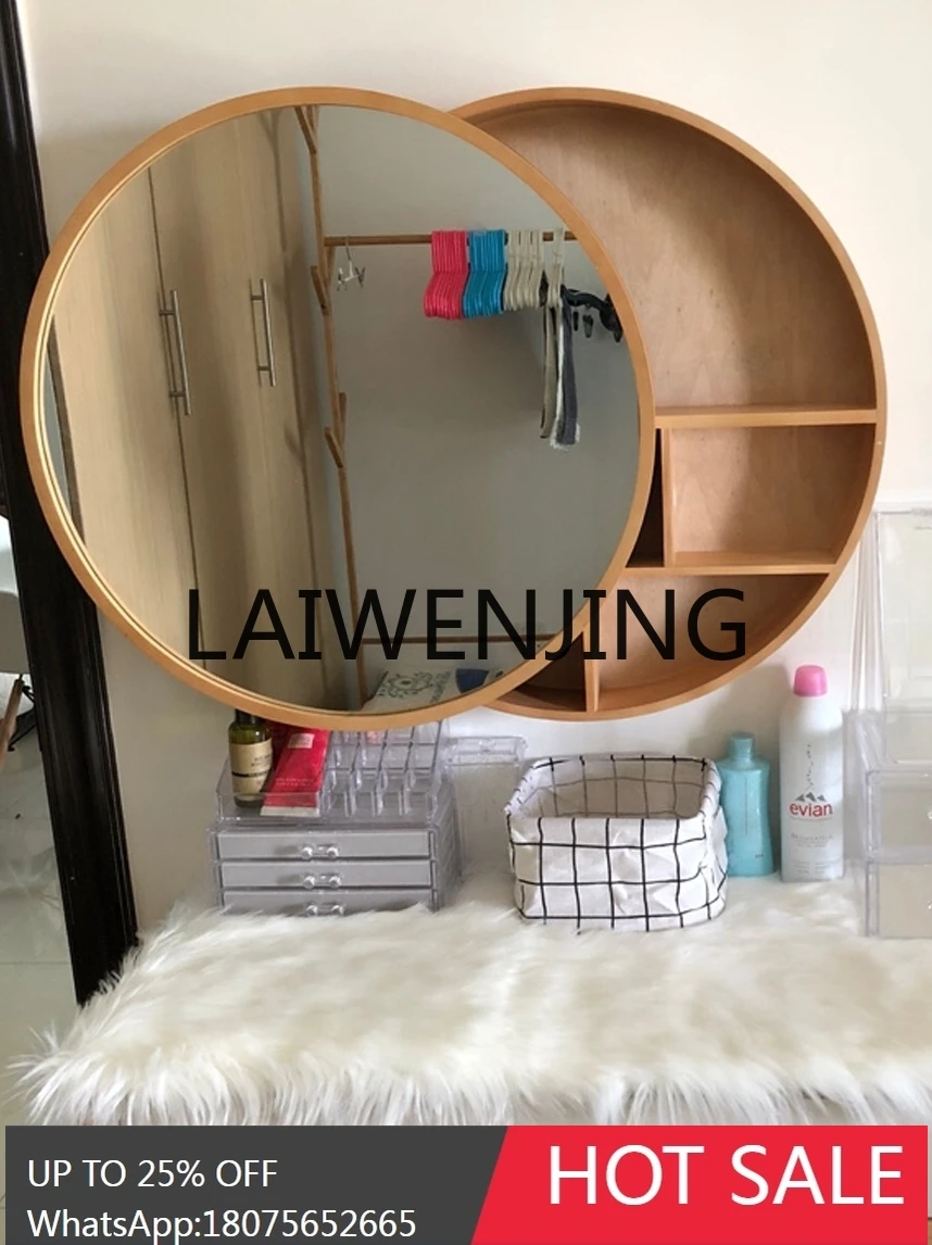 Sliding Cabinet Wall-Mounted Washstand Cosmetic Mirror Defogging Bathroom Mirror Solid Wood round