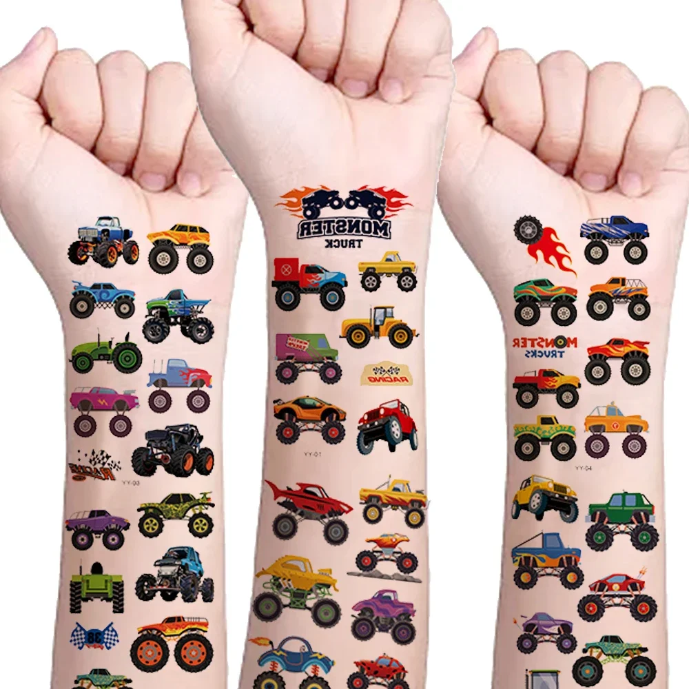 Monster Truck Temporary Tattoos For Kids Cool Metallic Styles Waterproof Tattoos Sticker Racing car Big Cars Tattoos For Party