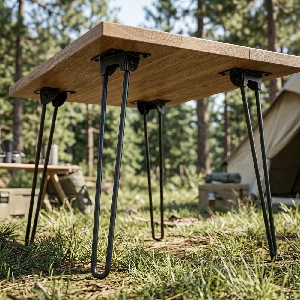 For Outdoor Camping Foldable Table Legs Camping Table Frame Treated Metal Construction Weatherproof Metal Build