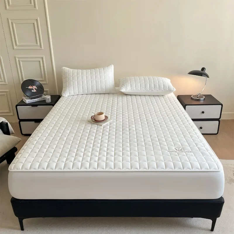 1pc 100% Cotton Fitted Sheet (Pillowcases Not Included) Quilted Breathable Skin Friendly Elastic Strap Mattress Protective Cove