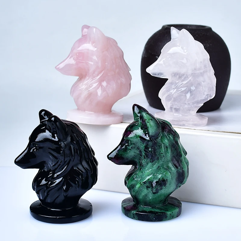 

1 шт., натуральная роза, кварц, голова волка, резьба по животным, скульптура, кварцевый декор в виде животного, исцеление, здоровые камни, рождественский подарок, подарок
