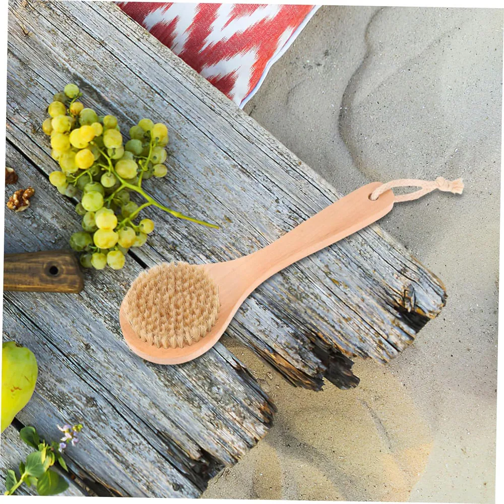 Short handled pig bristle bath brush, soft bristled brush, s