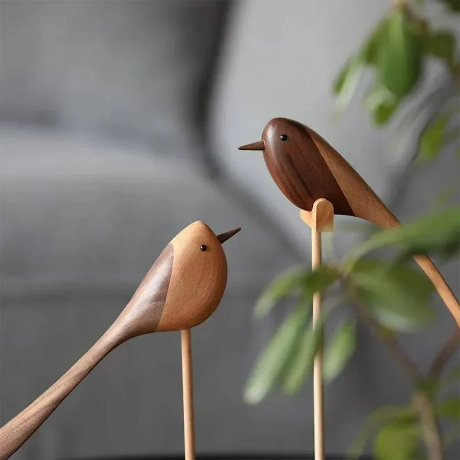 Danish Wood Ornaments Jewelry Carving Wooden Statues Home Furnishing Decor Nordic Style Puppet Features Wood Bird Birthday Gift