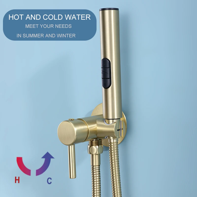 Brass Bidet Faucet 304Stainless Steel Portable Toilet Bidet Sprayer Set Toilet Faucet Hygienic Shower Hot Cold Water Shoer Head