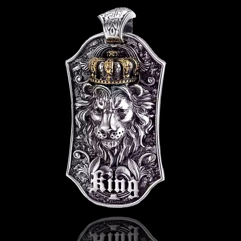 Male Trendy Hip Hop Style Accessories Pure Silver Punk Style Personalized Lion King Pure Silver Necklace Fashion Jewelry Pendant